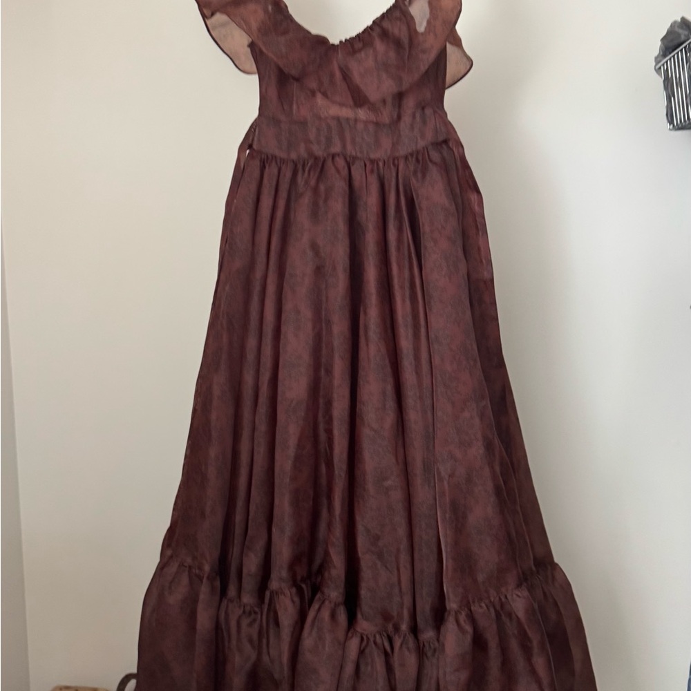 Selkie Brown Ruffled Tiered Gown for Prom
